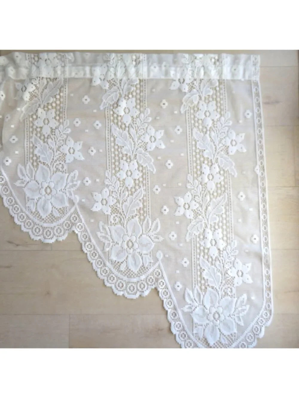 Vintage White Lace Window Valance 68x36 Floral Scalloped Edge Made In USA